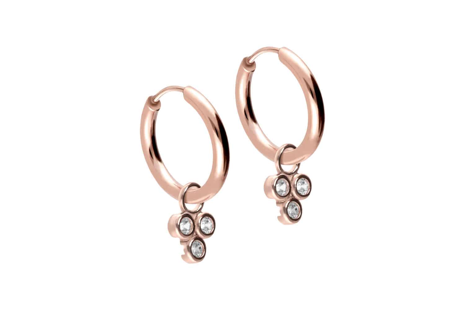 Chirurgenstahl Ohrclicker Creolen 3 EINGEFASSTE KRISTALLE von Piercingline